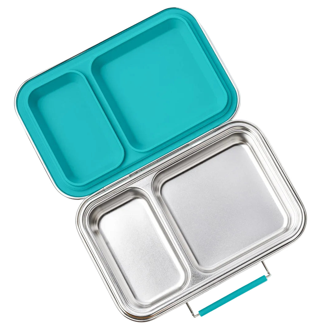 LEKKABOX® Duo Petrol – niebieski lunchbox 750 ml z 2 szczelnymi komorami, stal nierdzewna, kompatybilny z foremkami bento, łatwy w czyszczeniu,