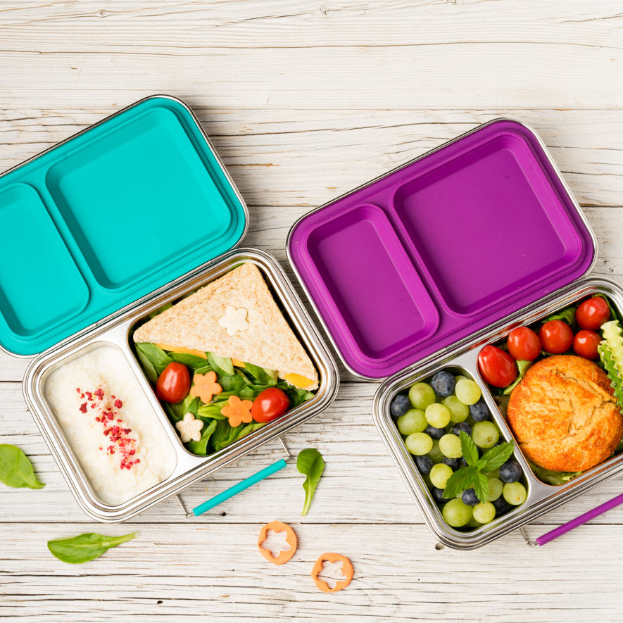 LEKKABOX® Duo Petrol – niebieski lunchbox 750 ml z 2 szczelnymi komorami, stal nierdzewna, kompatybilny z foremkami bento, łatwy w czyszczeniu,