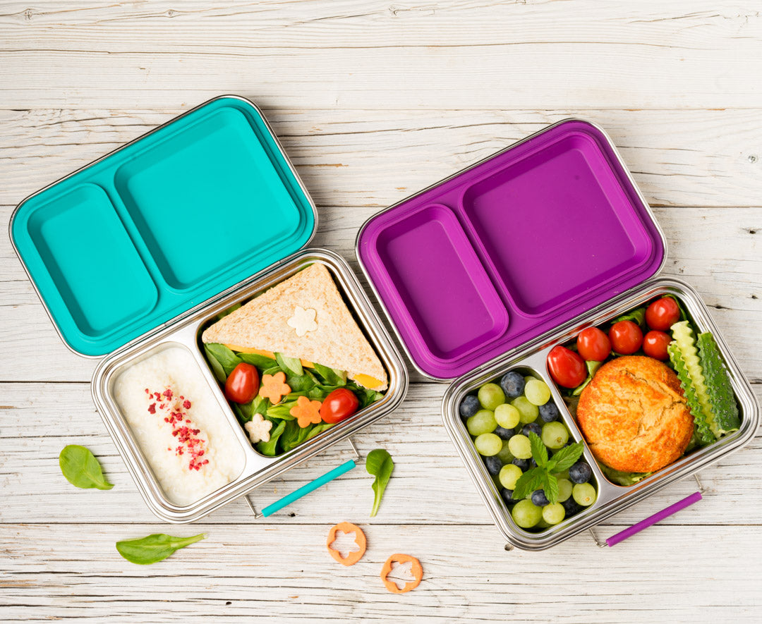 LEKKABOX® Duo Petrol – niebieski lunchbox 750 ml z 2 szczelnymi komorami, stal nierdzewna, kompatybilny z foremkami bento, łatwy w czyszczeniu,