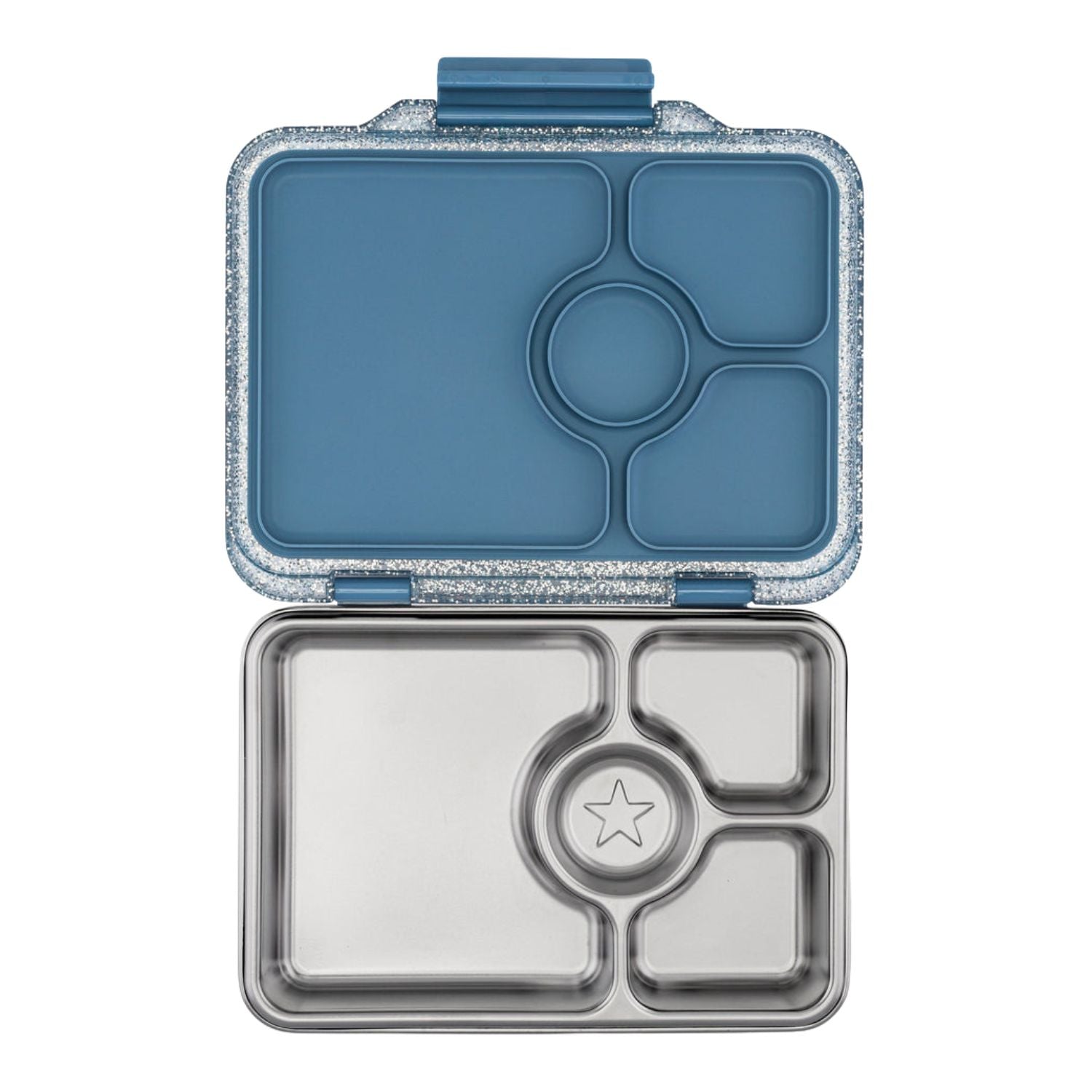 Yumbox Pret Paris Blue Glitter – stylowy, szczelny lunchbox ze stali nierdzewnej, idealny na codzienne posiłki, kolor: niebieski/brokatowy