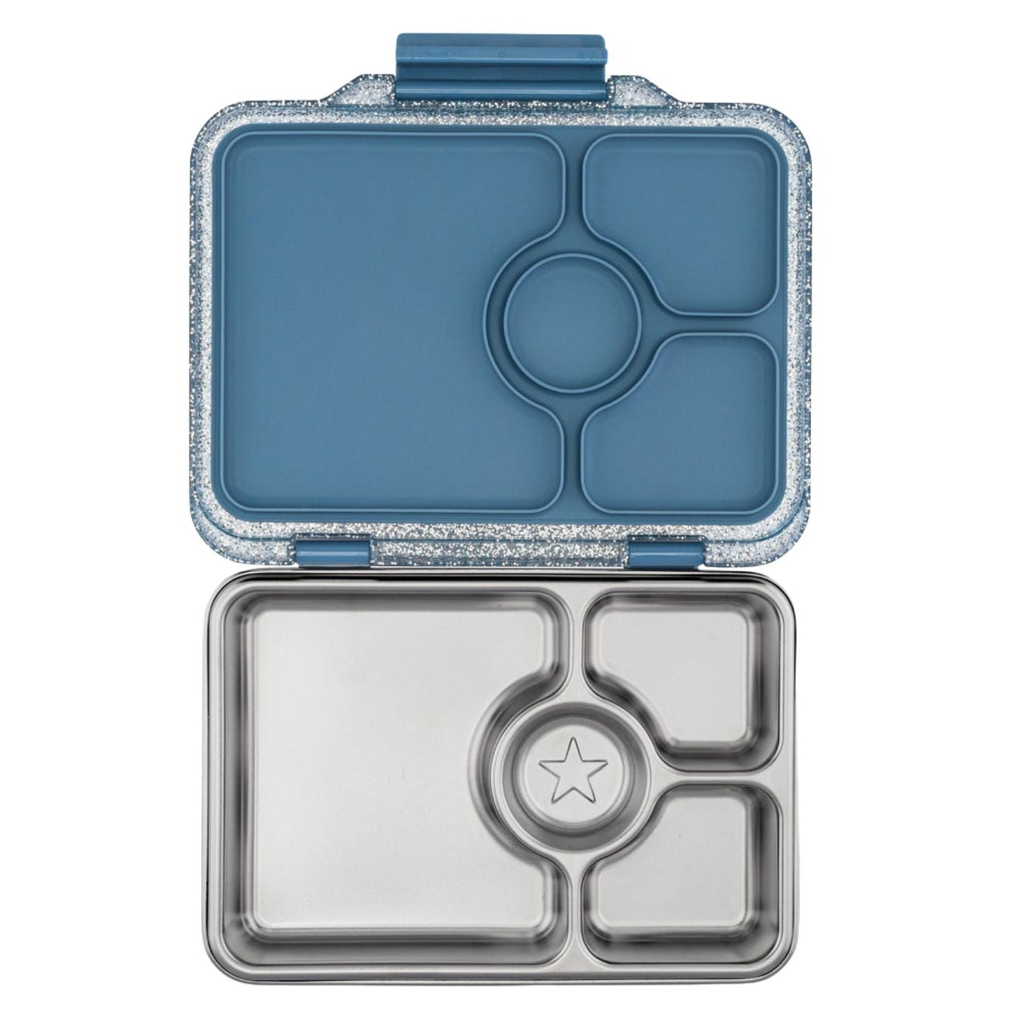 Yumbox Pret Paris Blue Glitter – stylowy, szczelny lunchbox ze stali nierdzewnej, idealny na codzienne posiłki, kolor: niebieski/brokatowy