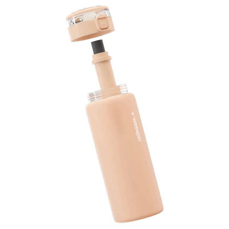 Wessper ActiveMax Glass 680 ml Beige – szklana butelka filtrująca, filtr węglowy, szkło borokrzemowe, ekologiczna, stylowa, bez BPA, kolor: beżowa