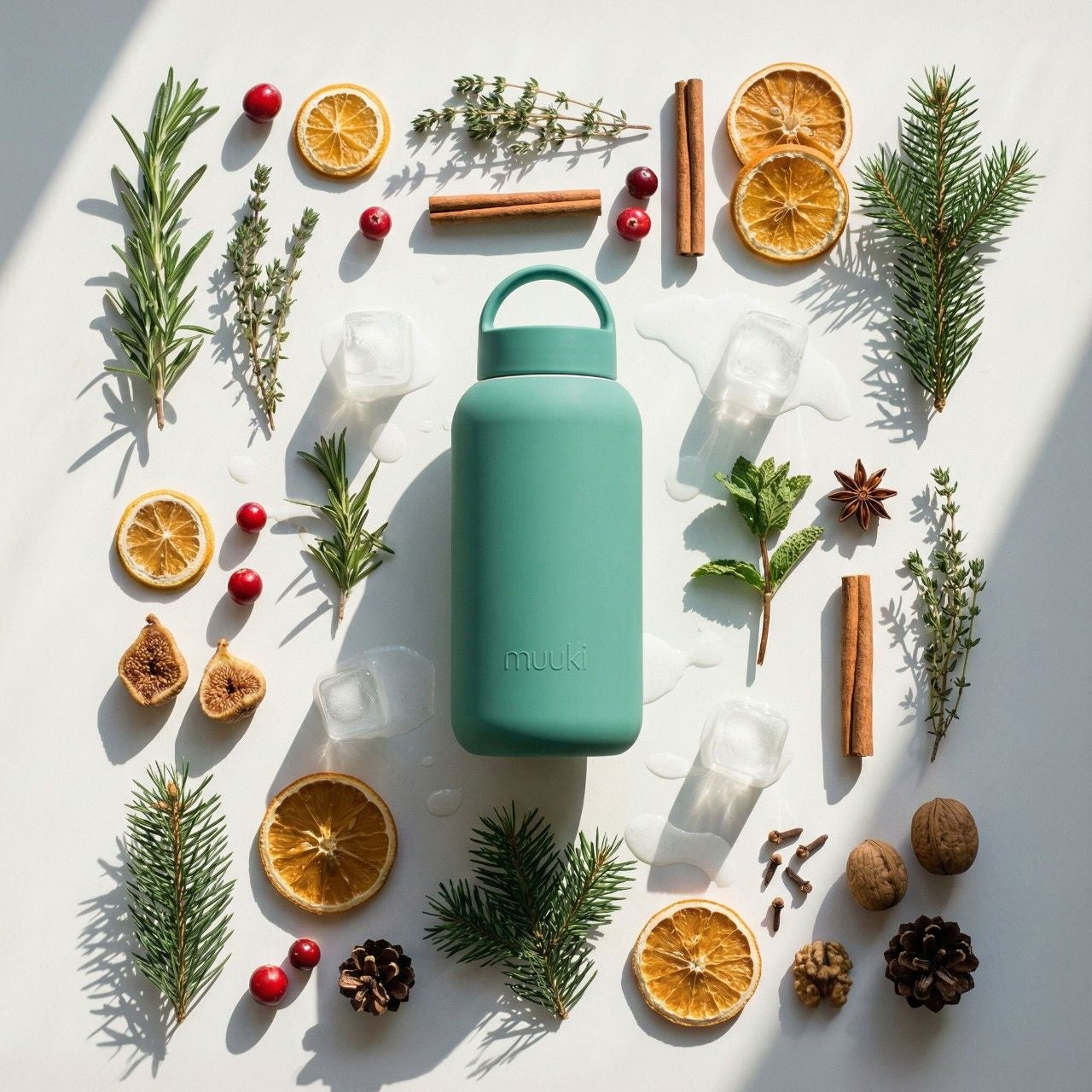 Muuki Daily Bottle Frosted Green – butelka motywacyjna ze szkła borokrzemowego
