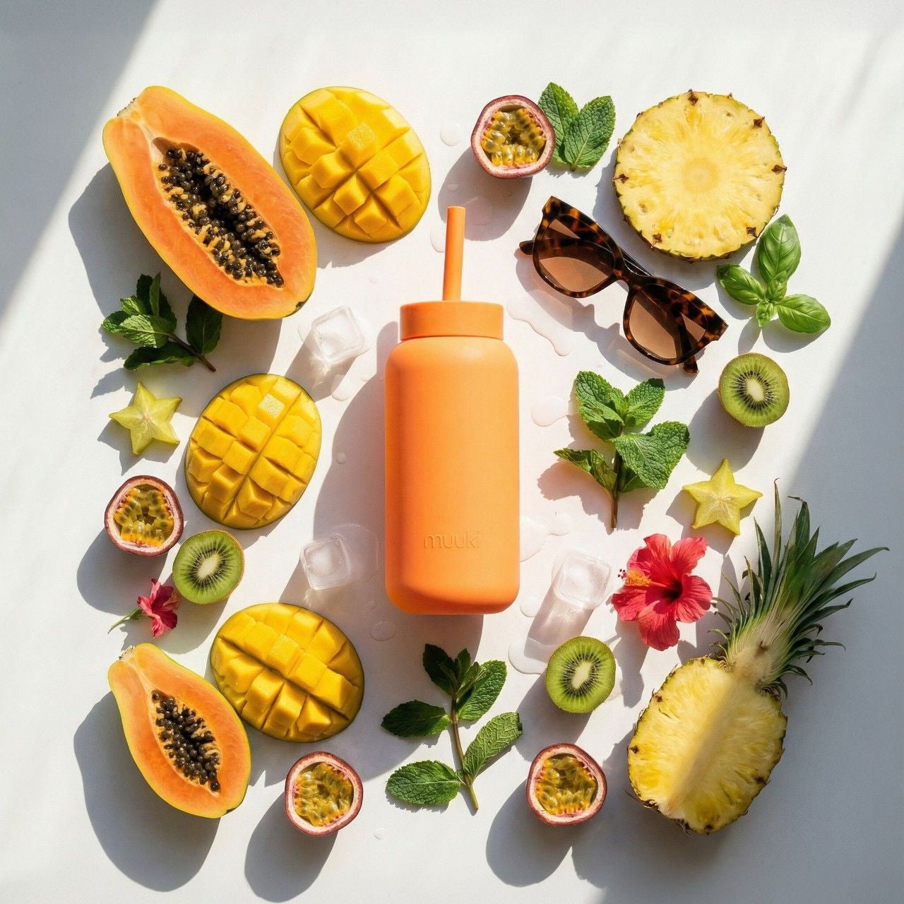 Muuki Daily Bottle Tropical Papaya – butelka motywacyjna ze szkła borokrzemowego