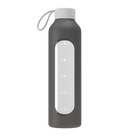 Wessper Borosilicate Cool Grey – szara, szklana butelka motywacyjna 1 l. Szkło borokrzemowe, silikonowe etui, szczelna zakrętka, miarka godzinowa, bez BPA, do zimnych i gorących napojów.