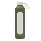 Wessper Borosilicate Olive – zielona, szklana butelka motywacyjna 1 l. Szkło borokrzemowe, silikonowe etui, szczelna zakrętka, miarka godzinowa, bez BPA, do zimnych i gorących napojów.