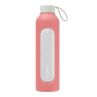 Wessper Borosilicate Pink – różowa, szklana butelka motywacyjna 1 l. Szkło borokrzemowe, silikonowe etui, szczelna zakrętka, miarka godzinowa, bez BPA, do zimnych i gorących napojów.