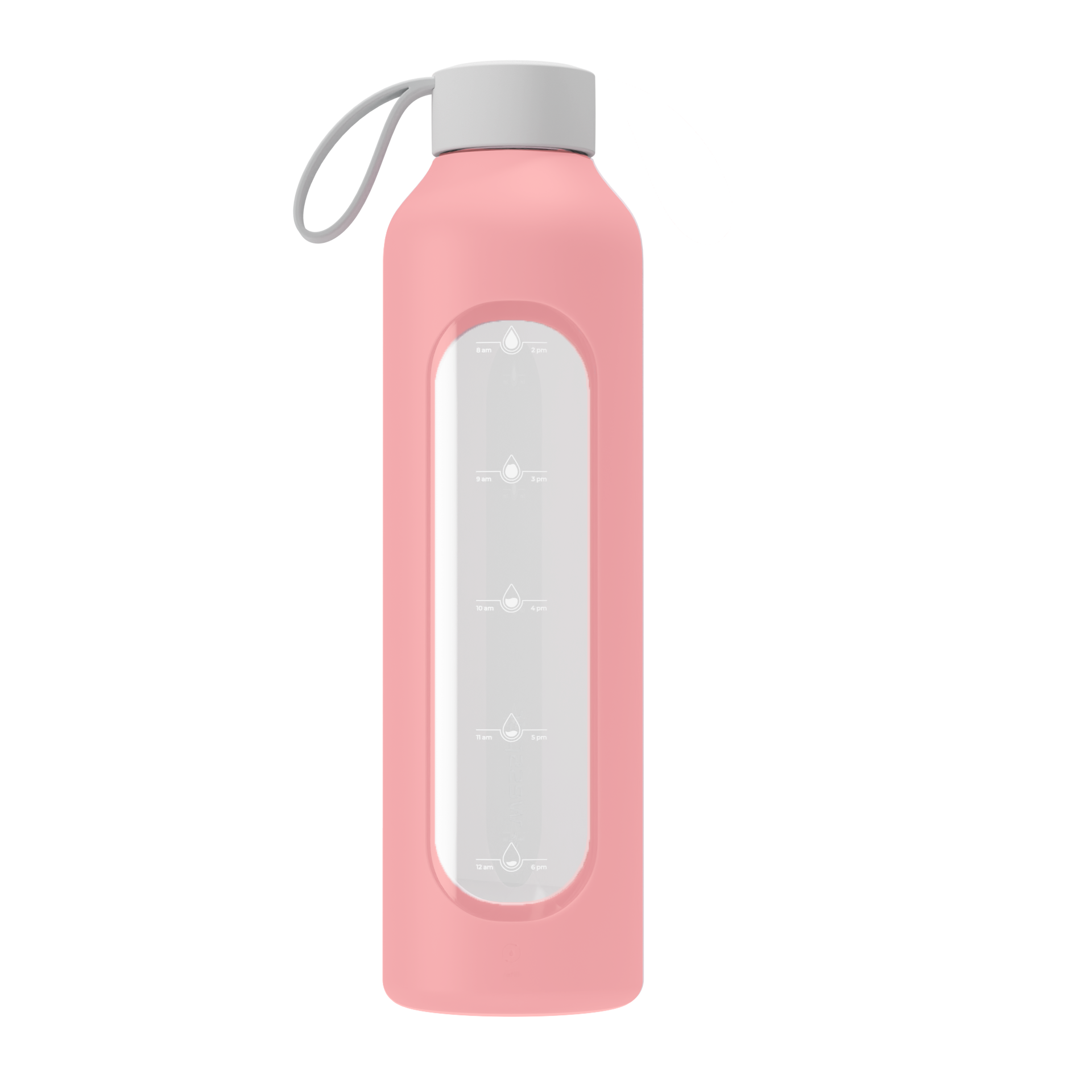 Wessper Borosilicate Pink – różowa, szklana butelka motywacyjna 1 l. Szkło borokrzemowe, silikonowe etui, szczelna zakrętka, miarka godzinowa, bez BPA, do zimnych i gorących napojów.