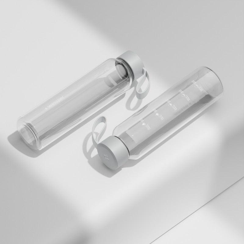 Wessper B1 Borosilicate szklana butelka motywacyjna – szkło borokrzemowe, szczelna, BPA free, miarka godzinowa, do zimnych i gorących napojów.