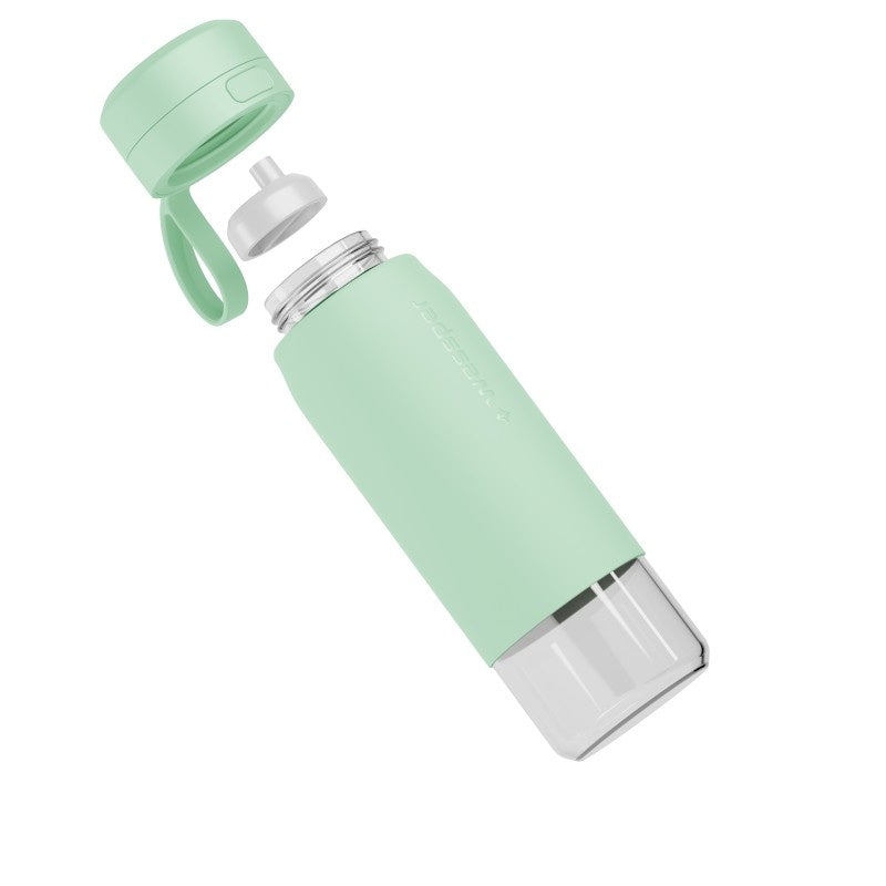 Wessper B2 GLASS Actitex™ 700 ml – szklana butelka filtrująca, redukuje chlor, szczelna, z licznikiem filtra, miętowa