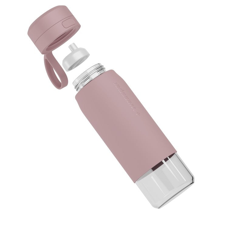 Wessper B2 GLASS Actitex™ 700 ml – szklana butelka filtrująca, redukuje chlor, szczelna, z licznikiem filtra, różowa