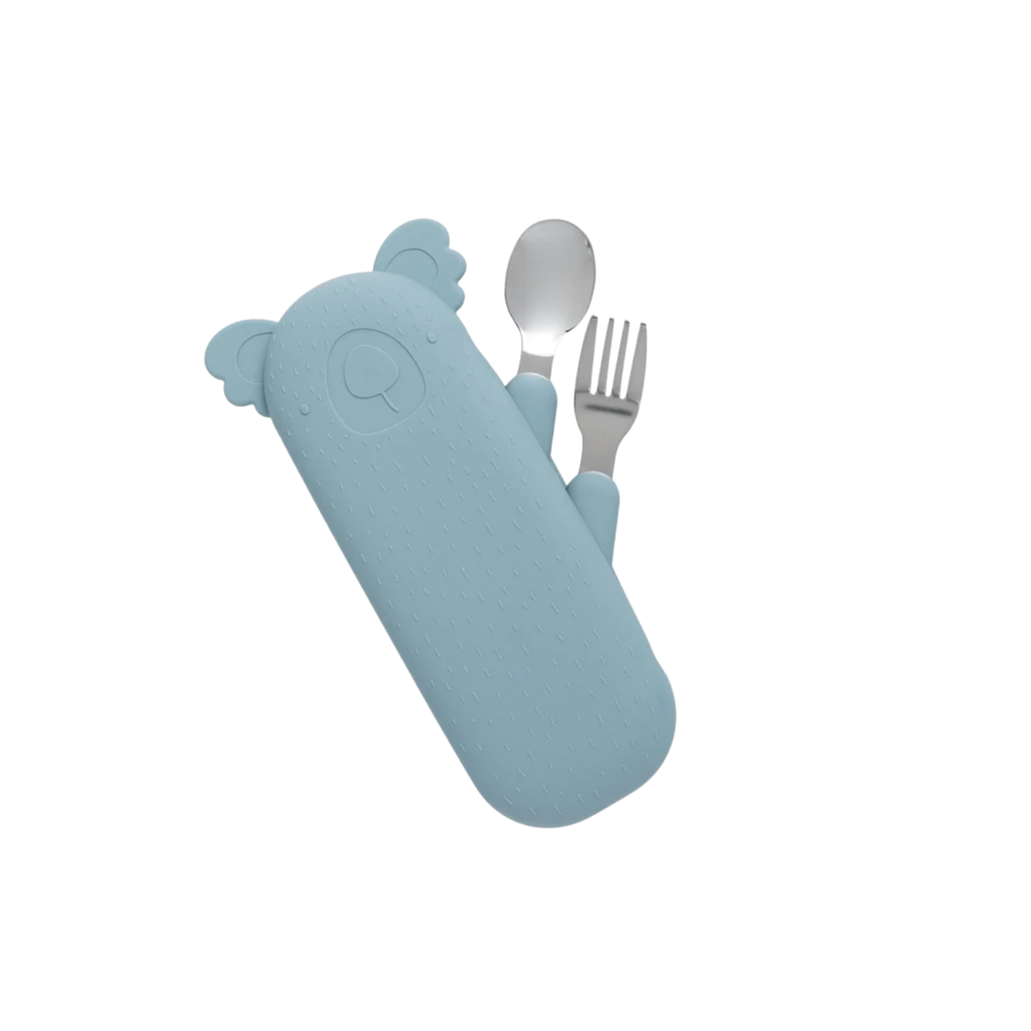 Kolorowy zestaw sztućców The Cotton Cloud ze stali nierdzewnej z silikonowym etui – idealny do przedszkola, szkoły i na wycieczkę, wzór/kolor: koala/niebieski