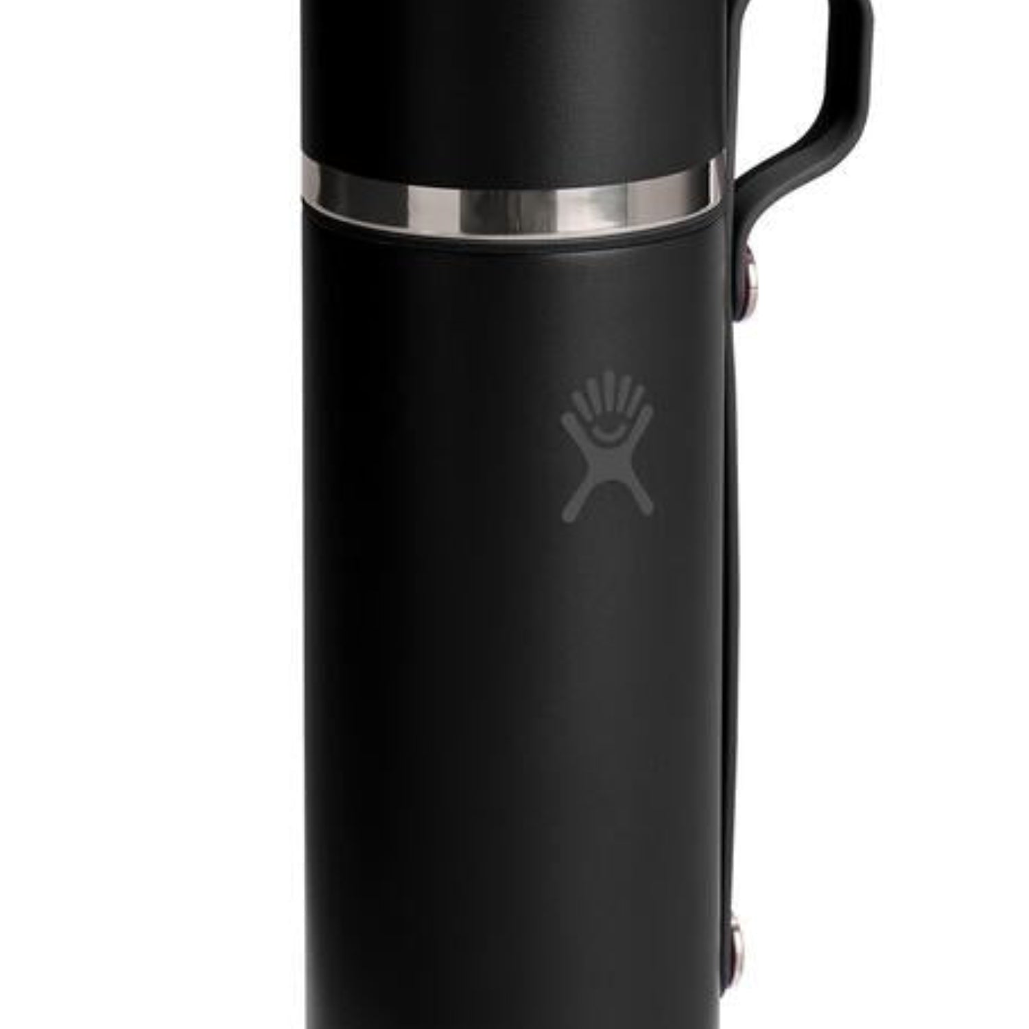 Czarny duży termos turystyczny Hydro Flask 830 ml z nakrętką jako kubek