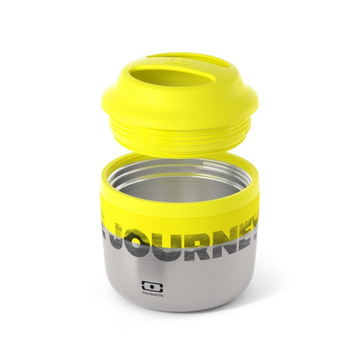 Monbento Element The Journey – termos obiadowy 550 ml. Utrzymuje ciepło do 10 h, 100% szczelny, stal nierdzewna 316. Idealny na zupy i obiady w podróży, kolor: srebny/żółty