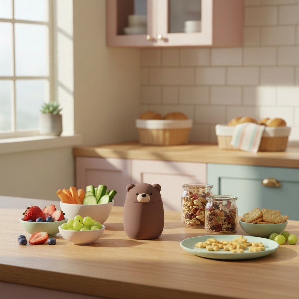 Asobu Bestie Foodie Brown Bear - termos obiadowy dla dzieci, 300 ml, stal nierdzewna, ergonomiczny kształt, odporny na zarysowania, zabawny kształt niedźwiedzia, kolor: brązowy