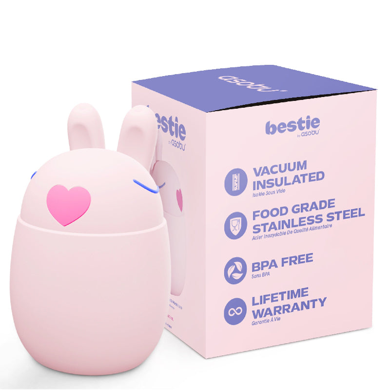 Asobu Bestie Foodie Bunny- termos obiadowy dla dzieci, 300 ml, stal nierdzewna, ergonomiczny kształt, odporny na zarysowania, zabawny kształt królika, kolor: różowy