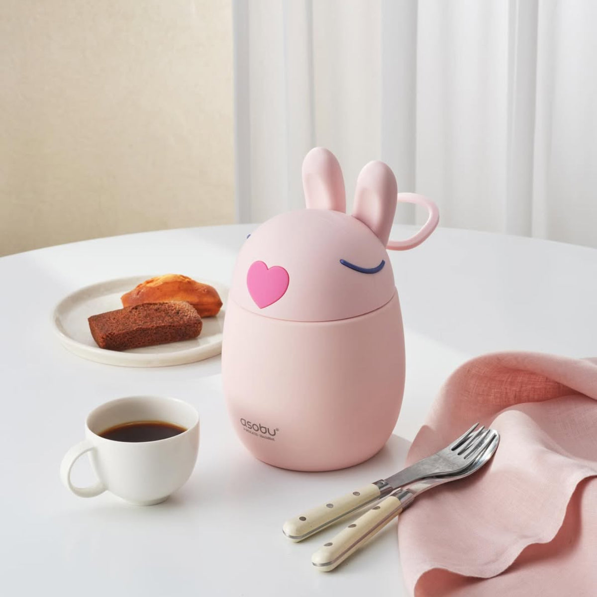Asobu Bestie Foodie Bunny- termos obiadowy dla dzieci, 600 ml, stal nierdzewna, ergonomiczny kształt, odporny na zarysowania, zabawny kształt królika, kolor: różowy