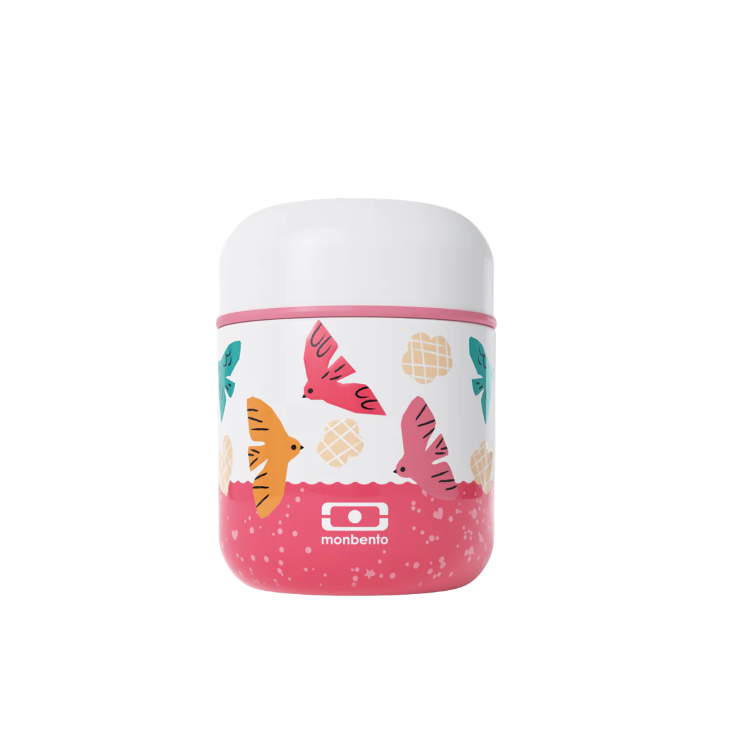 Monbento Capsule Birds – termos dla dzieci 280 ml. Utrzymuje ciepło do 5 h, 100% szczelny i lekki. Idealny na zupę, owsiankę czy makaron w podróży, wzór: ptaszki