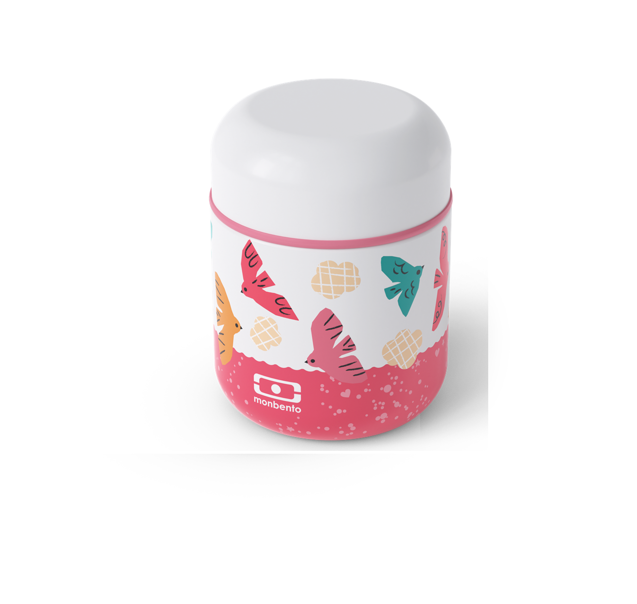 Monbento Capsule Birds – termos dla dzieci 280 ml. Utrzymuje ciepło do 5 h, 100% szczelny i lekki. Idealny na zupę, owsiankę czy makaron w podróży, wzór: ptaszki