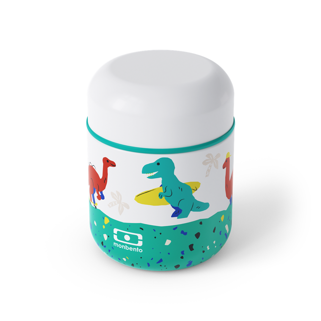 Monbento Capsule Dino – termos dla dzieci 280 ml. Utrzymuje ciepło do 5 h, 100% szczelny i lekki. Idealny na zupę, owsiankę czy makaron w podróży, wzór: dinozaury