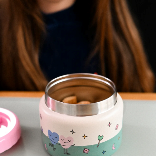 Termos obiadowy The Cotton Cloud – 350 ml, utrzymuje ciepło do 6 h, idealny do szkoły i przedszkola, wzór: serduszka