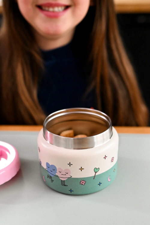 Termos obiadowy The Cotton Cloud – 350 ml, utrzymuje ciepło do 6 h, idealny do szkoły i przedszkola, wzór: serduszka