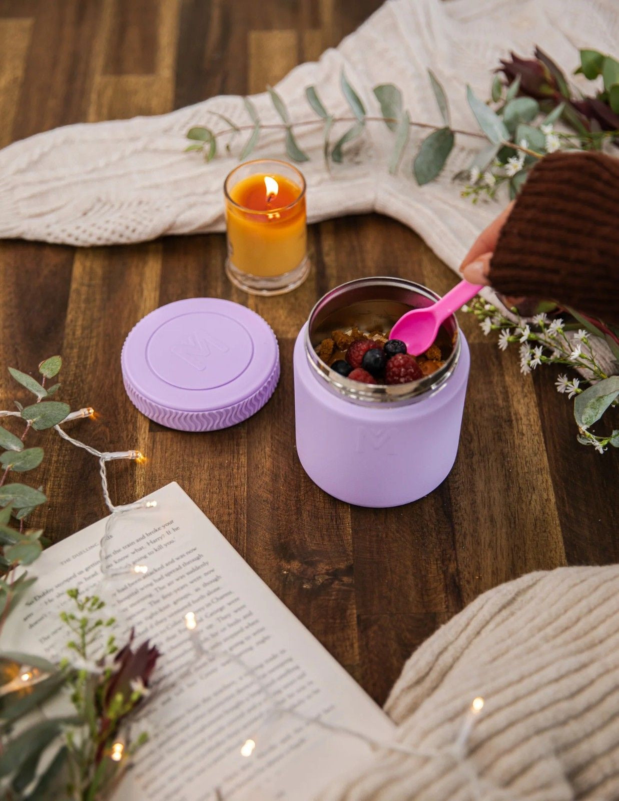 MontiiCo Food Jar Lilac 400 ml – termos dla dzieci, szczelny, utrzymuje ciepło do 7 h, idealny do szkoły, kolor: fioletowy