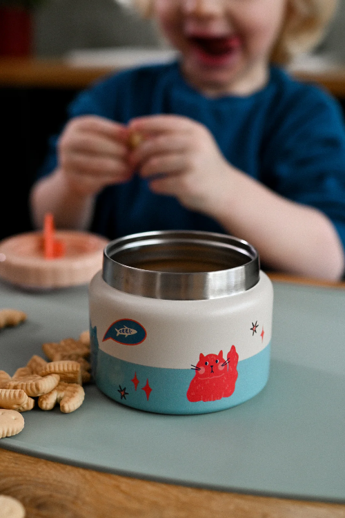 Termos obiadowy The Cotton Cloud – 350 ml, utrzymuje ciepło do 6 h, idealny do szkoły i przedszkola, wzór: kotki