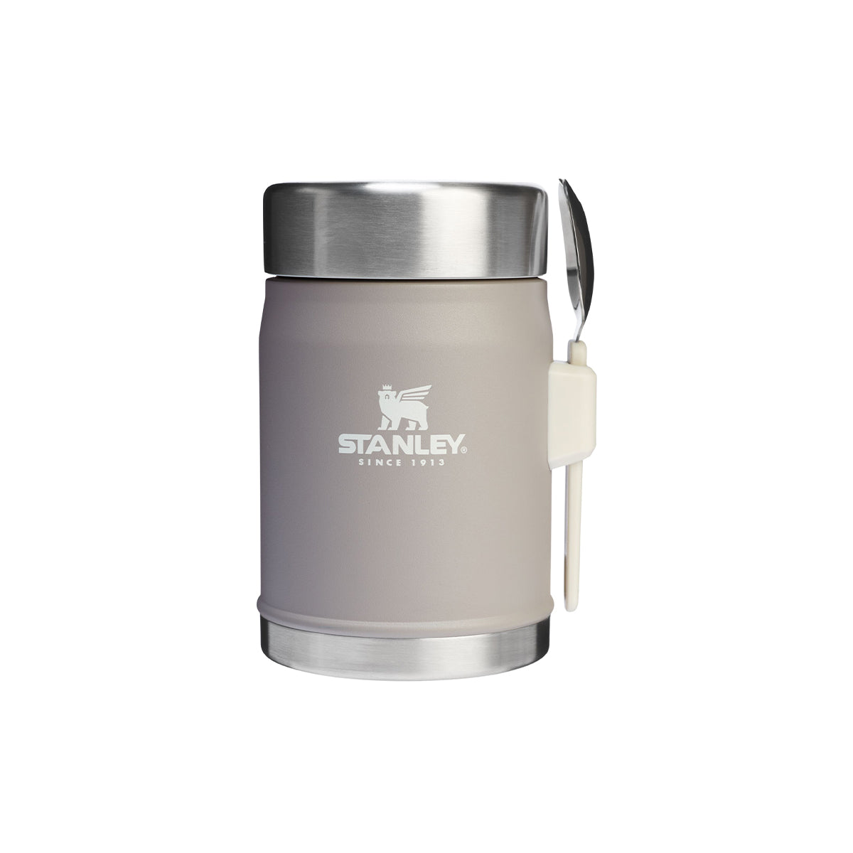 Szary termos obiadowy Stanley Classic Ash 400 ml – kompaktowy, z izolacją i łyżką, stal nierdzewna, 100% szczelności, klasyczny design