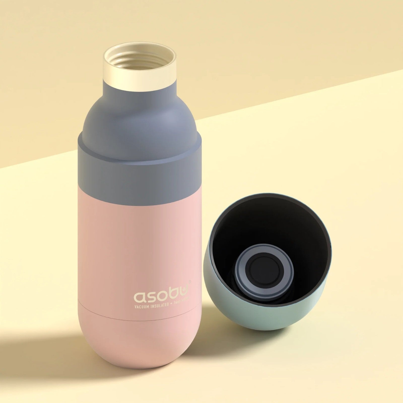 Pastelowo-różowa butelka termiczna Asobu Orb z zakrętką pełniącą funkcję kubka
