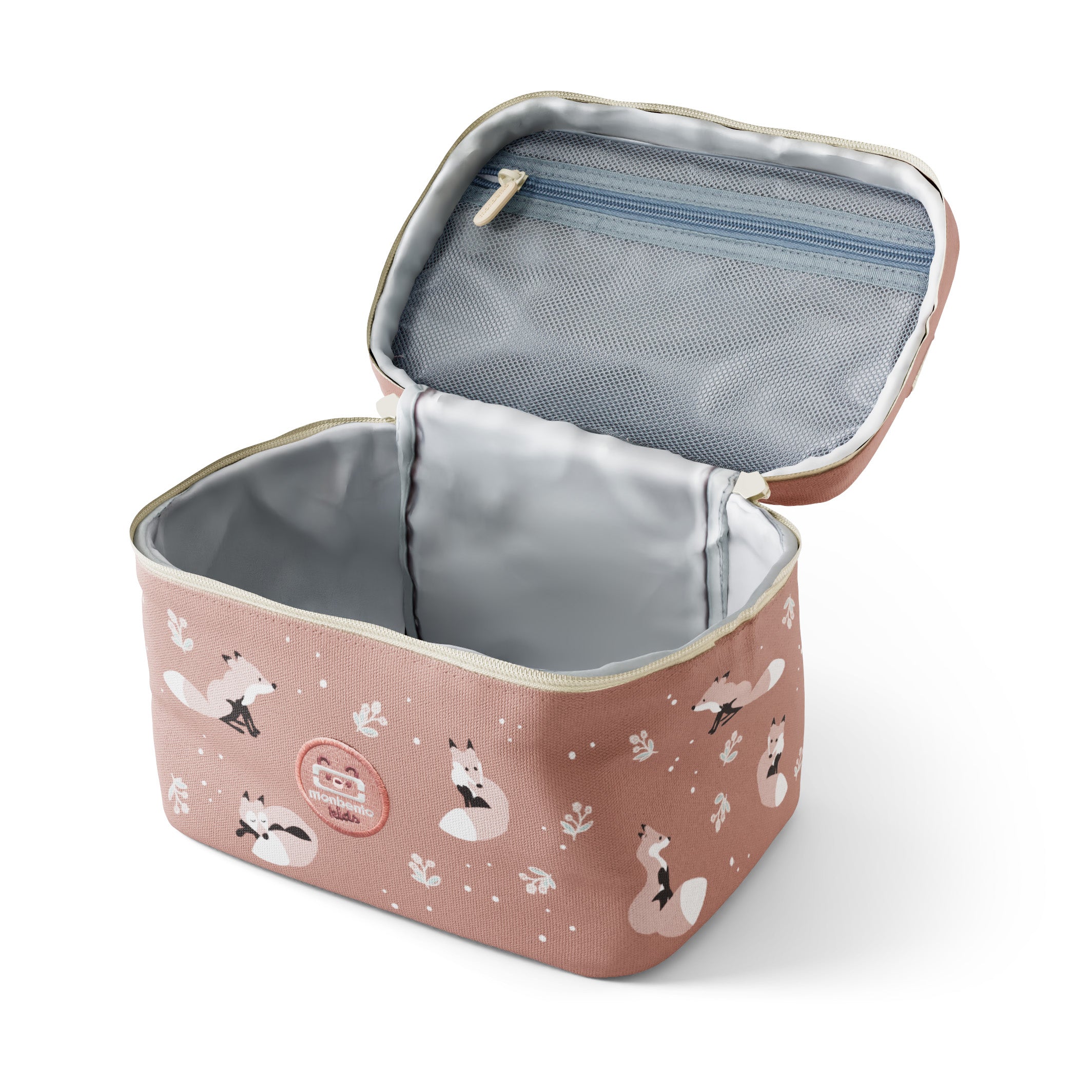 Torba termiczna Monbento Frosty Cinnamon Fox – 5L pojemności, izolacja, łatwe otwieranie, z kieszonką. Na lunch, bidon i przekąski, wzór: lisy