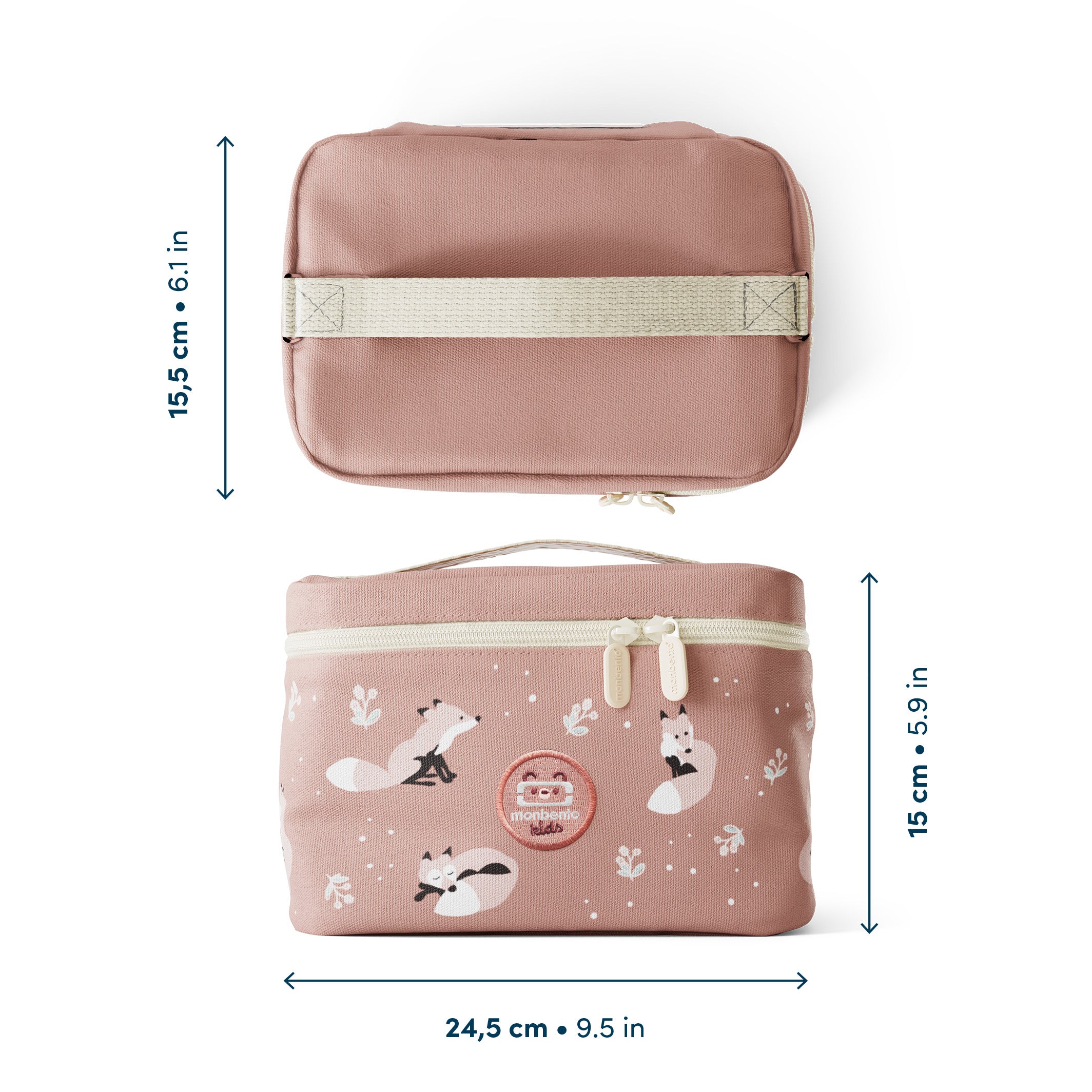 Torba termiczna Monbento Frosty Cinnamon Fox – 5L pojemności, izolacja, łatwe otwieranie, z kieszonką. Na lunch, bidon i przekąski, wzór: lisy