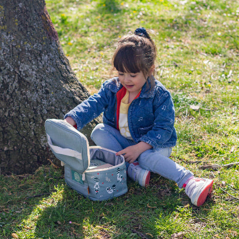Torba termiczna Monbento Frosty Racoon  – 5L pojemności, izolacja, łatwe otwieranie, z kieszonką. Na lunch, bidon i przekąski, wzór: szopy
