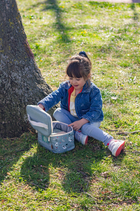 Torba termiczna Monbento Frosty Racoon – 5L pojemności, izolacja, łatwe otwieranie, z kieszonką. Na lunch, bidon i przekąski, wzór: szopy