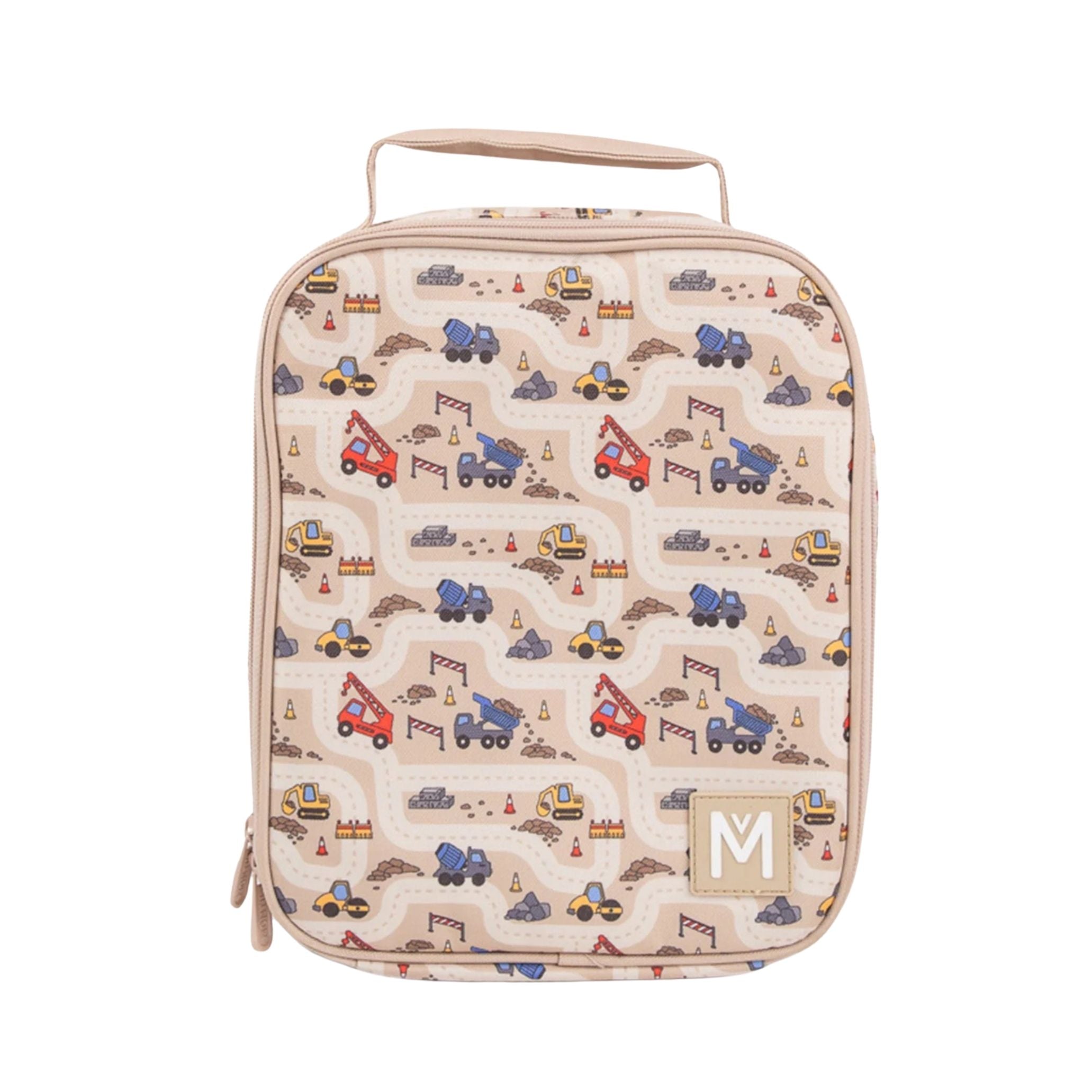 Torba termiczna MontiiCo Construction L – dwie komory, wkład chłodzący, wodoodporna i trwała, wzór: pojazdy