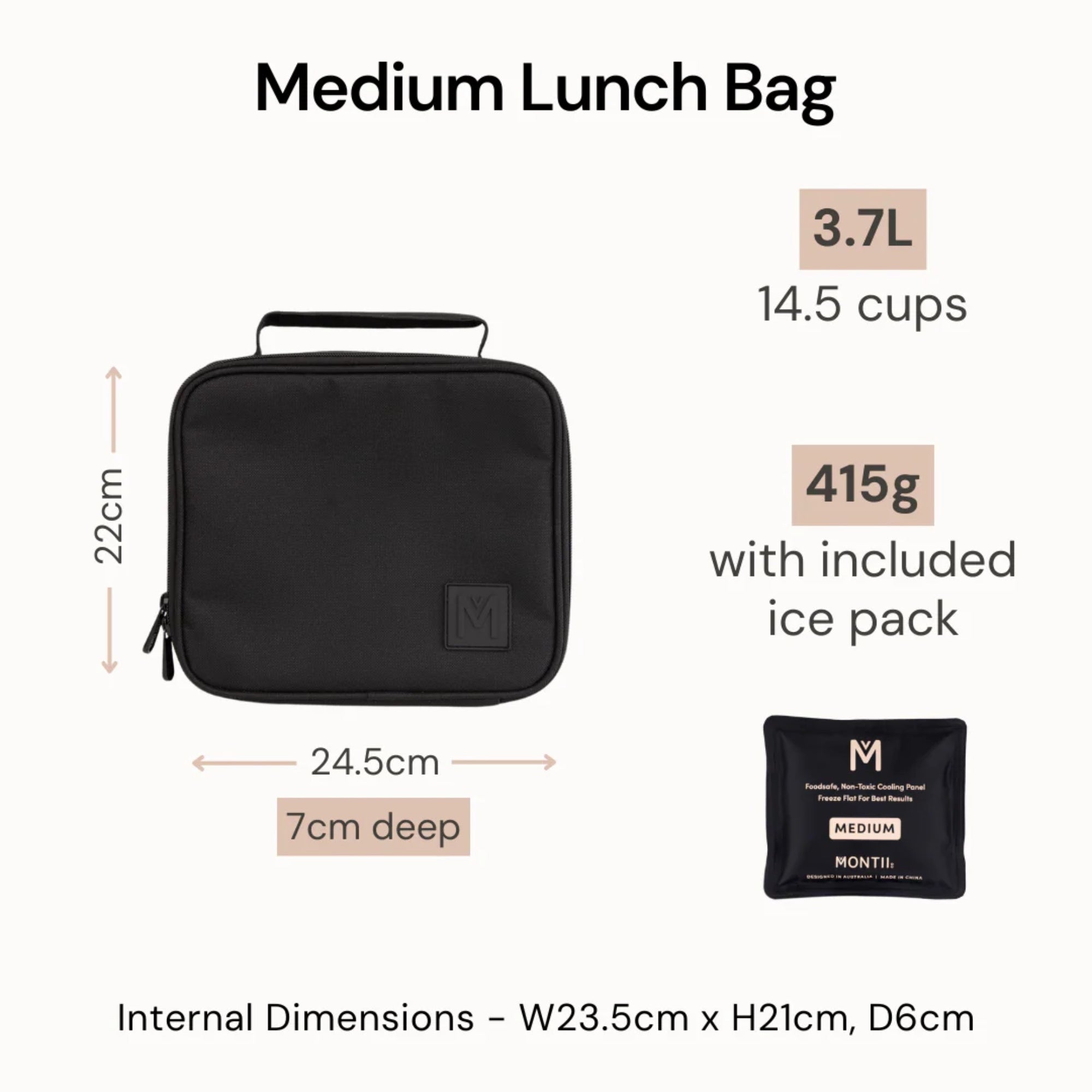 Torba termiczna MontiiCo Midnight M – dwie komory, wkład chłodzący, wodoodporna i trwała, kolor: czarna