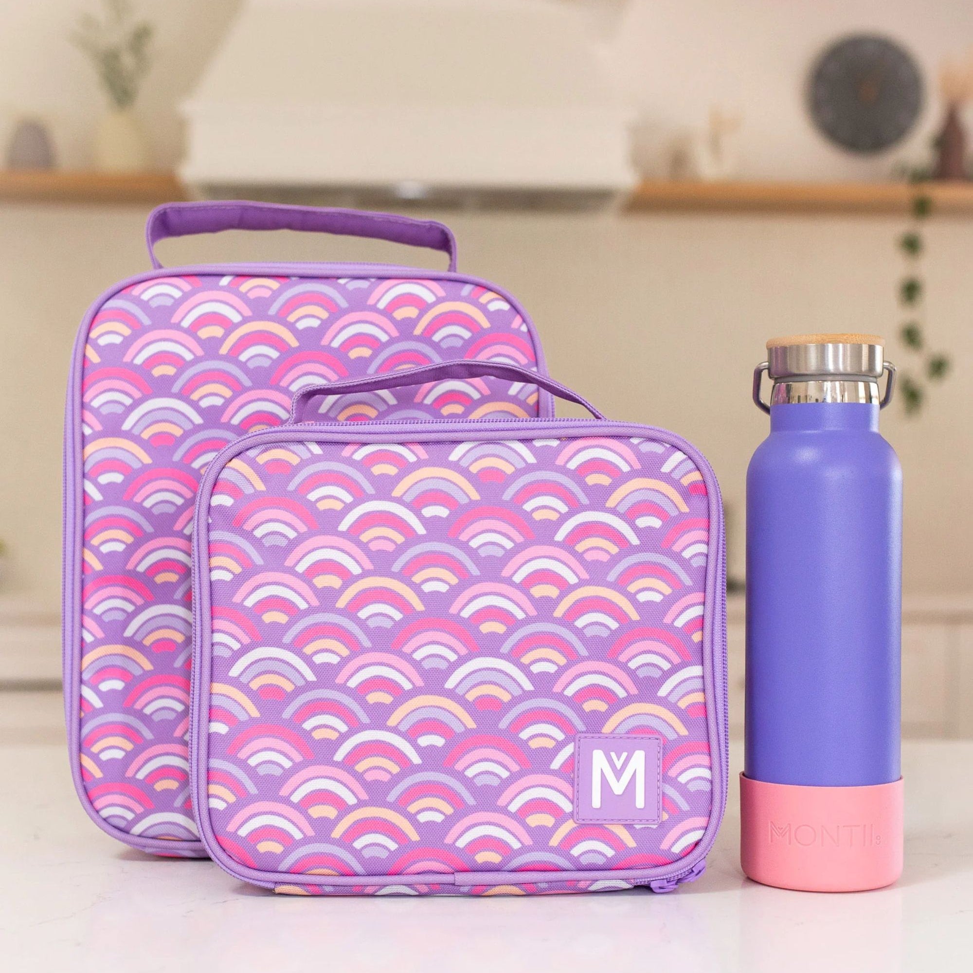 Torba termiczna MontiiCo Rainbow Roller M – dwie komory, wkład chłodzący, wodoodporna i trwała, kolor: różowy