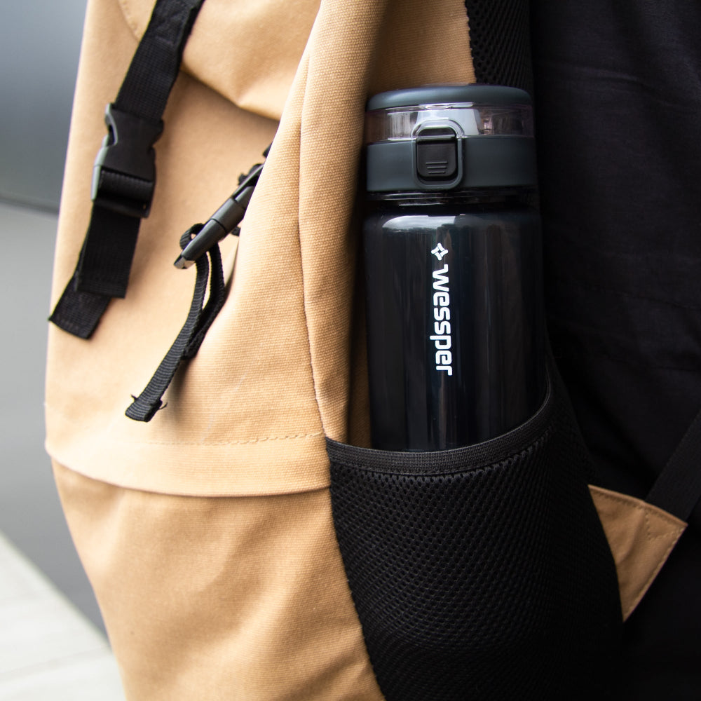 Wessper ActiveMax tritanowa butelka filtrująca 680 ml – filtr węglowy usuwa chlor, ze słomką, bez BPA, szczelna, stylowa, ekologiczna, kolor: czarna