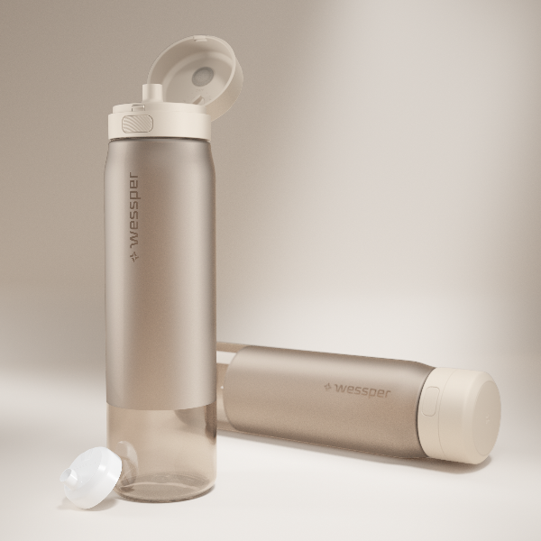 Wessper Actitex™ Beige – lekka, tritanowa butelka filtrująca z filtrem Actitex™, pojemna, 1 l,  wolna od BPA, odporna, szczelna i ekologiczna, kolor: beźowa