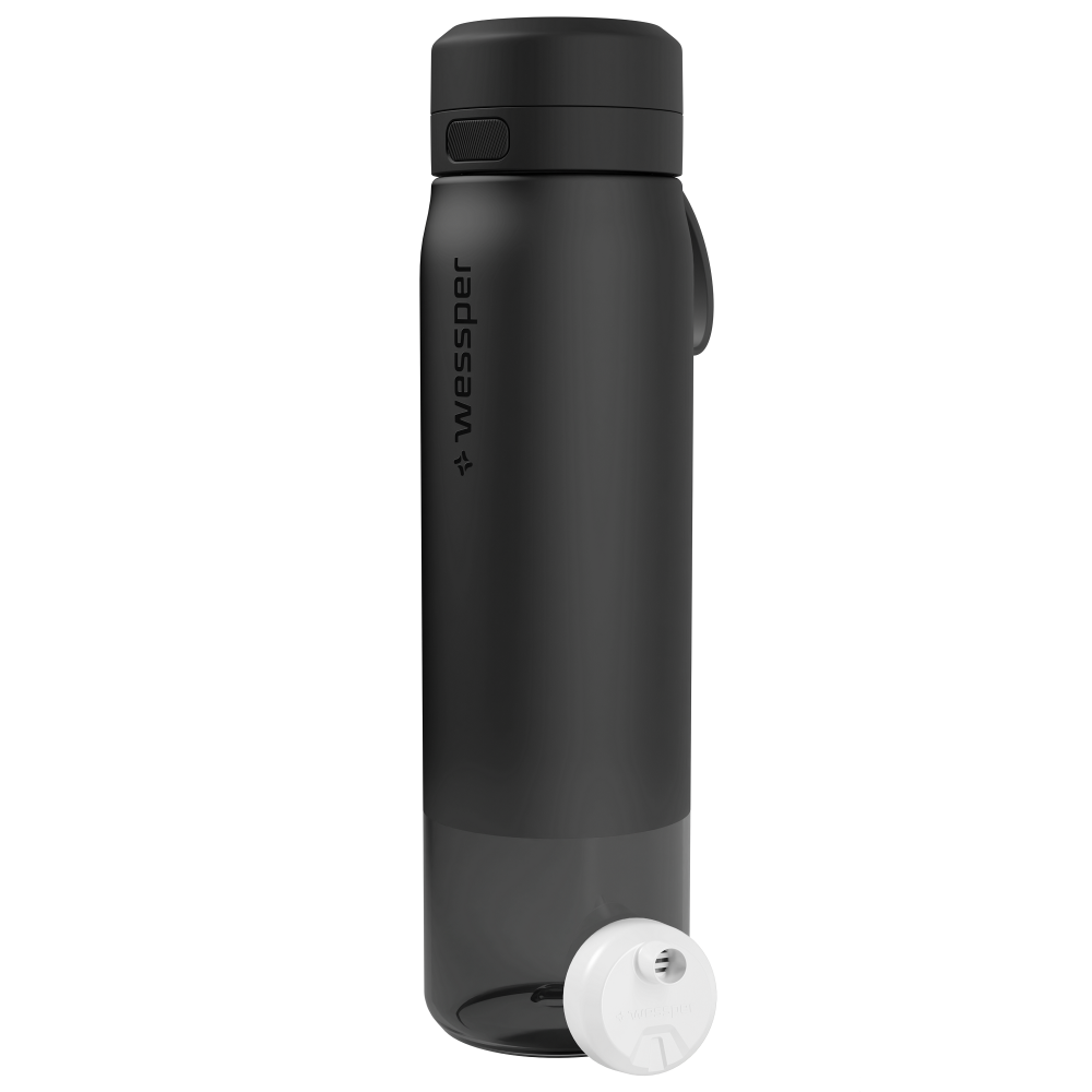 Wessper Actitex™ Black – lekka, tritanowa butelka filtrująca z filtrem Actitex™, pojemna, 1 l,  wolna od BPA, odporna, szczelna i ekologiczna, kolor: czarna