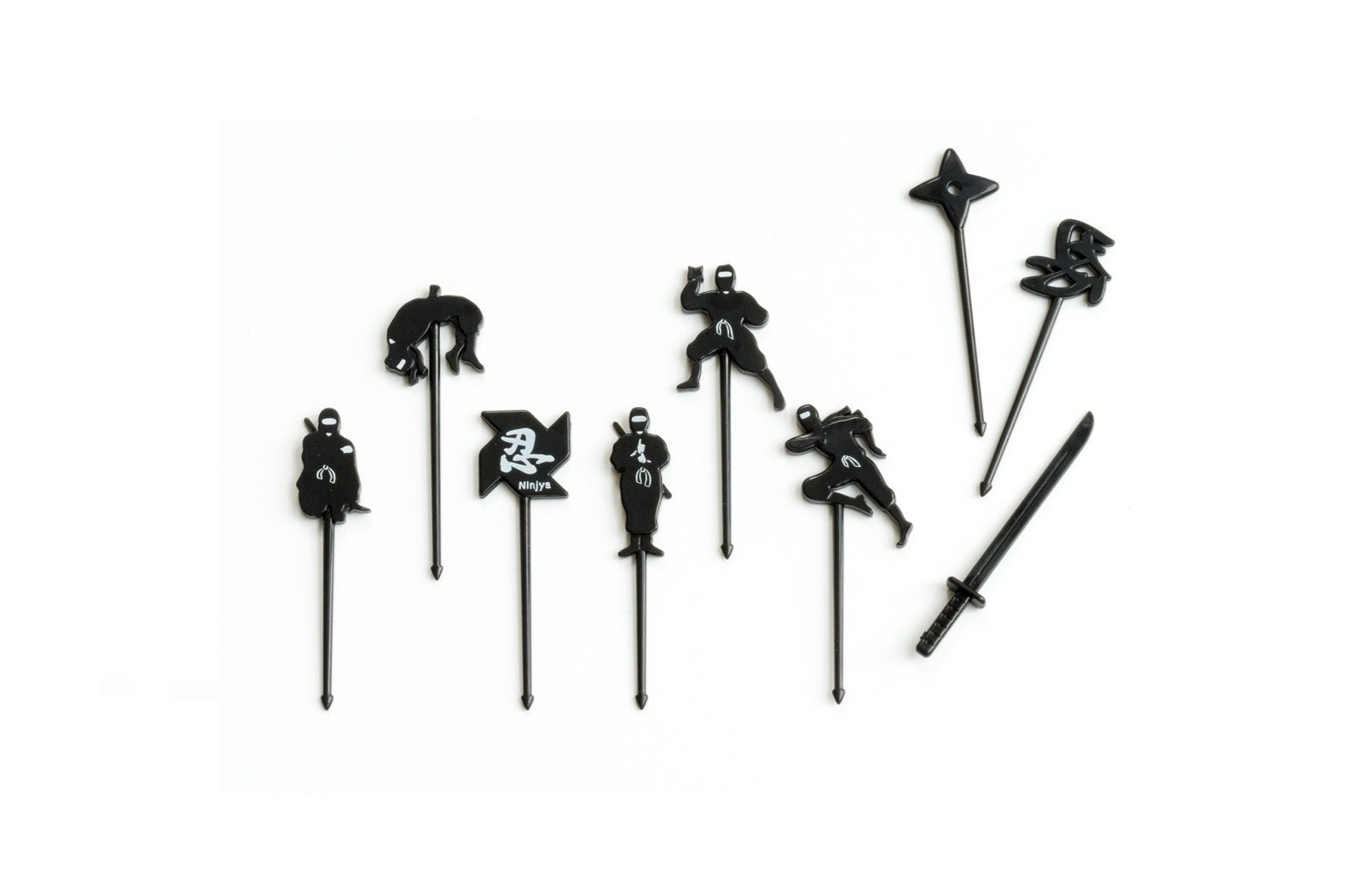 Lekkabox Ninja – zestaw 9 mini widelczyków z motywem ninja, idealne do bento boxów, owoców, warzyw i przekąsek dla dzieci.