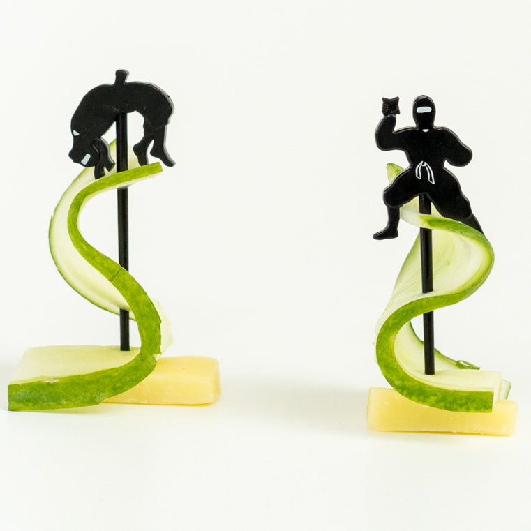 Lekkabox Ninja – zestaw 9 mini widelczyków z motywem ninja, idealne do bento boxów, owoców, warzyw i przekąsek dla dzieci.