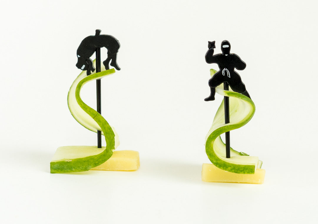 Lekkabox Ninja – zestaw 9 mini widelczyków z motywem ninja, idealne do bento boxów, owoców, warzyw i przekąsek dla dzieci.