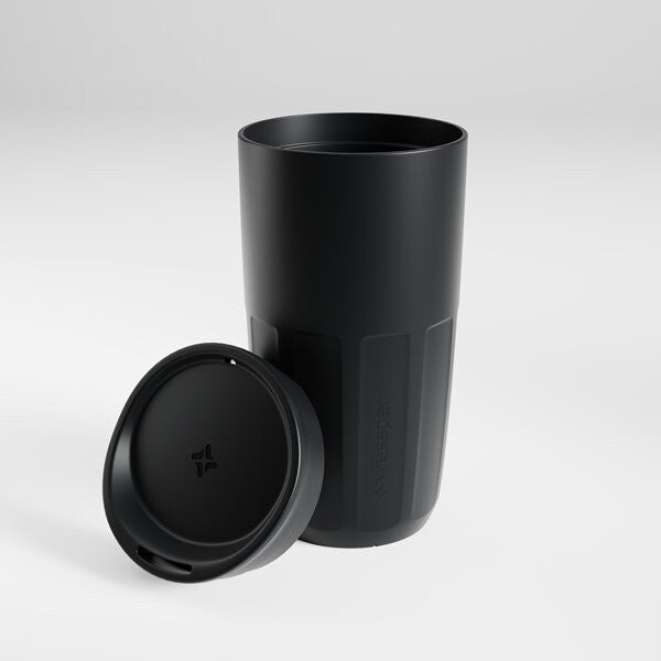 Wessper FIKA kubek wielorazowy 400 ml czarny – na kawę i herbatę na wynos, bezpieczny, z pokrywką, do ciepłych i zimnych napojów, do zmywarki.