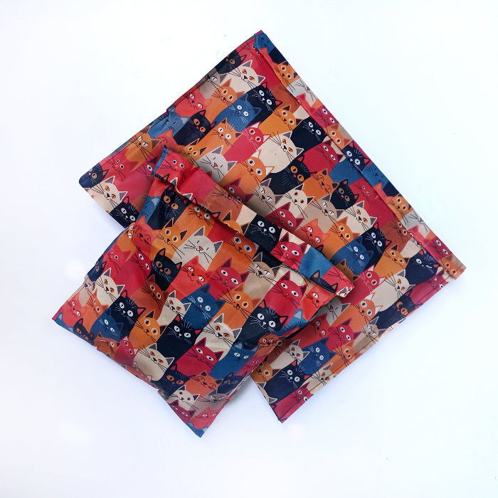 Woreczek na żywność BeePack Cats– wielorazowe opakowanie z bawełny, antybakteryjny, bez plastiku, wzór: koty