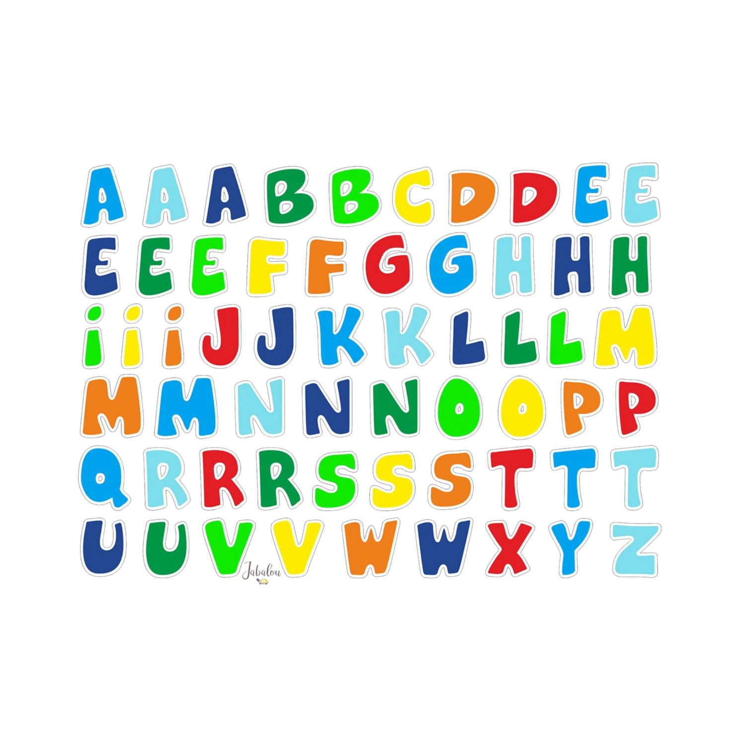 Kolorowe naklejki literki Jabalou, wodoodporne i trwałe, do podpisywania butelek i pojemników dla dzieci, wzór: tęczowe literki