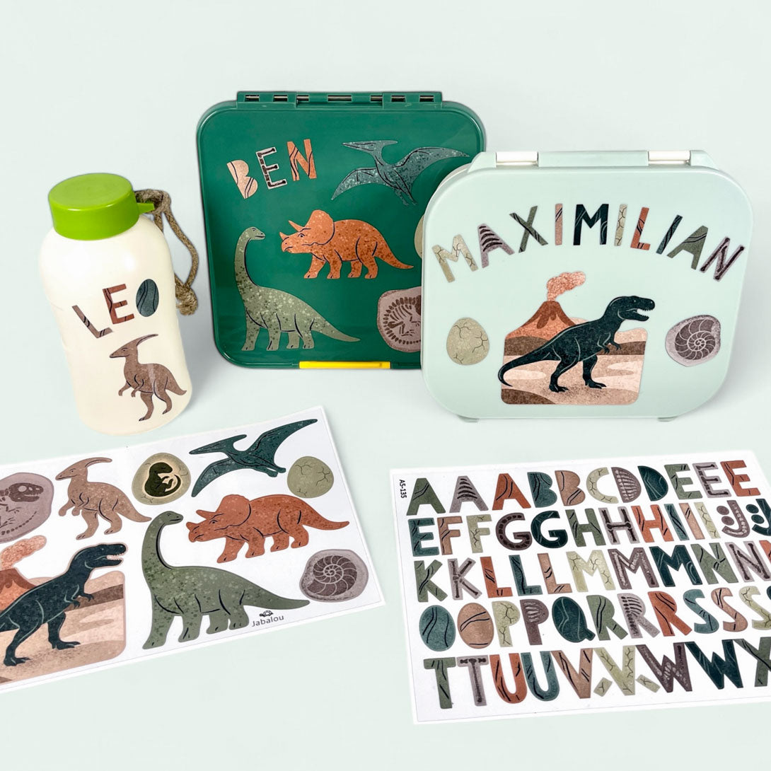 Zestaw naklejek na śniadaniówkę z motywem dinozaurów Jabalou