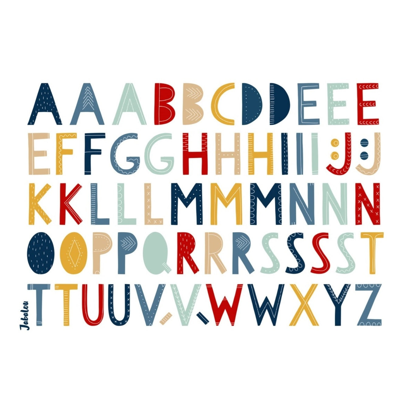 Kolorowe naklejki literki Jabalou, wodoodporne i trwałe, do podpisywania butelek i pojemników dla dzieci, wzór: kolorowe literki