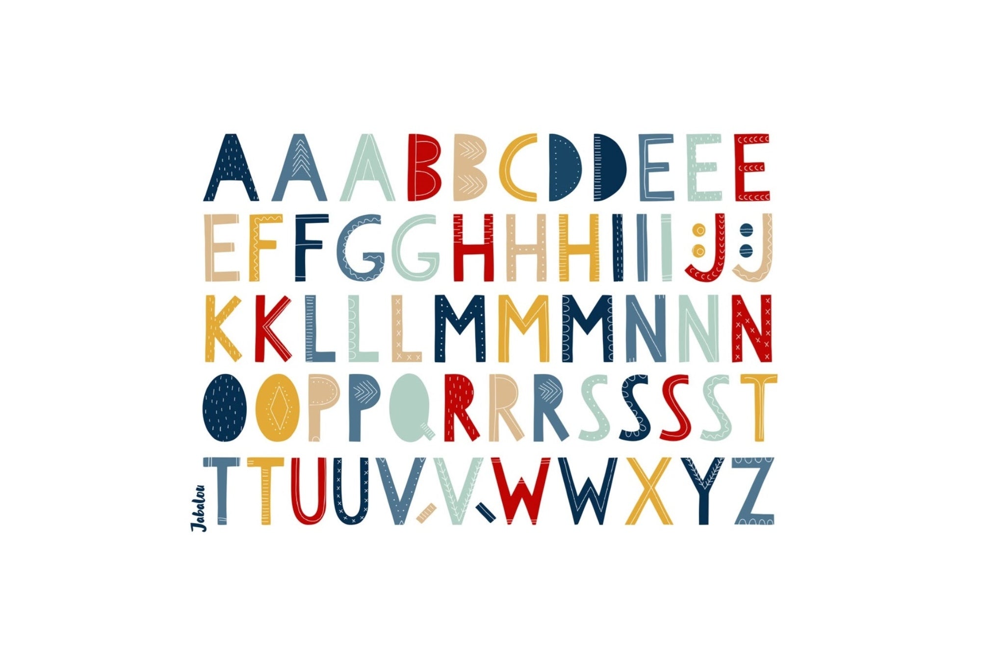 Kolorowe naklejki literki Jabalou, wodoodporne i trwałe, do podpisywania butelek i pojemników dla dzieci, wzór: kolorowe literki