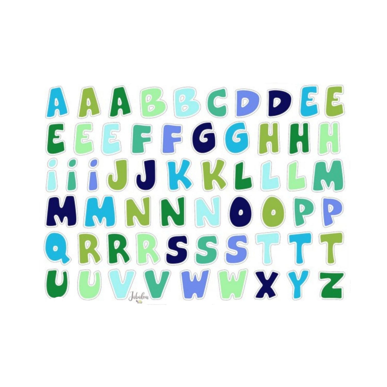 Kolorowe naklejki literki Jabalou, wodoodporne i trwałe, do podpisywania butelek i pojemników dla dzieci, wzór: niebieskie literki